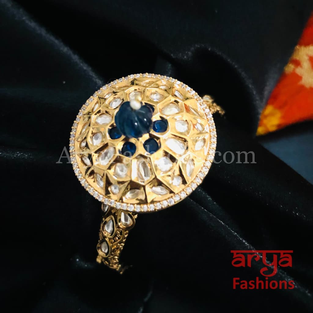 Veera Round Dial Jadau Kundan Rajwadi Openable Bracelet/ Jaipuri Pacchi Bracelet