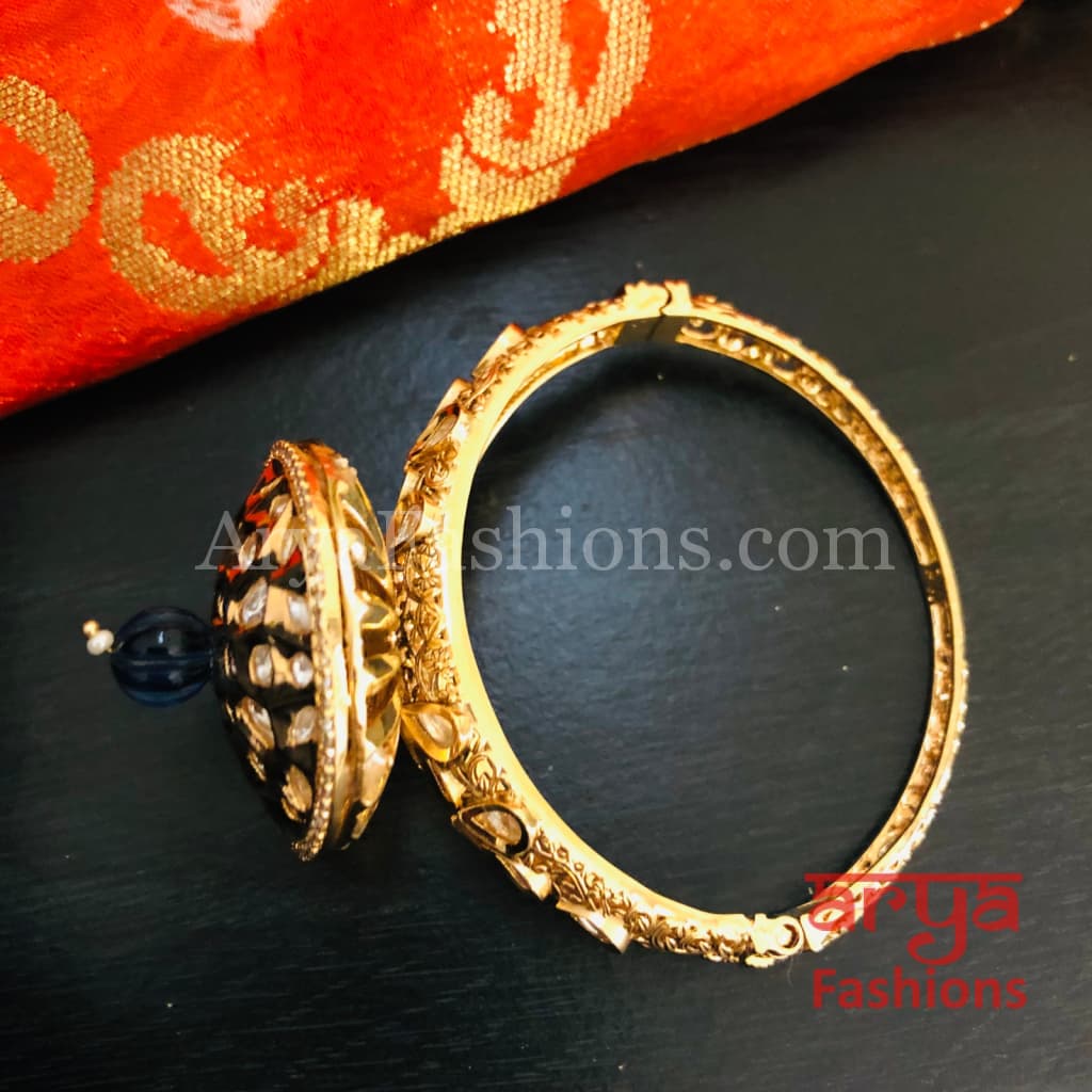 Veera Round Dial Jadau Kundan Rajwadi Openable Bracelet/ Jaipuri Pacchi Bracelet