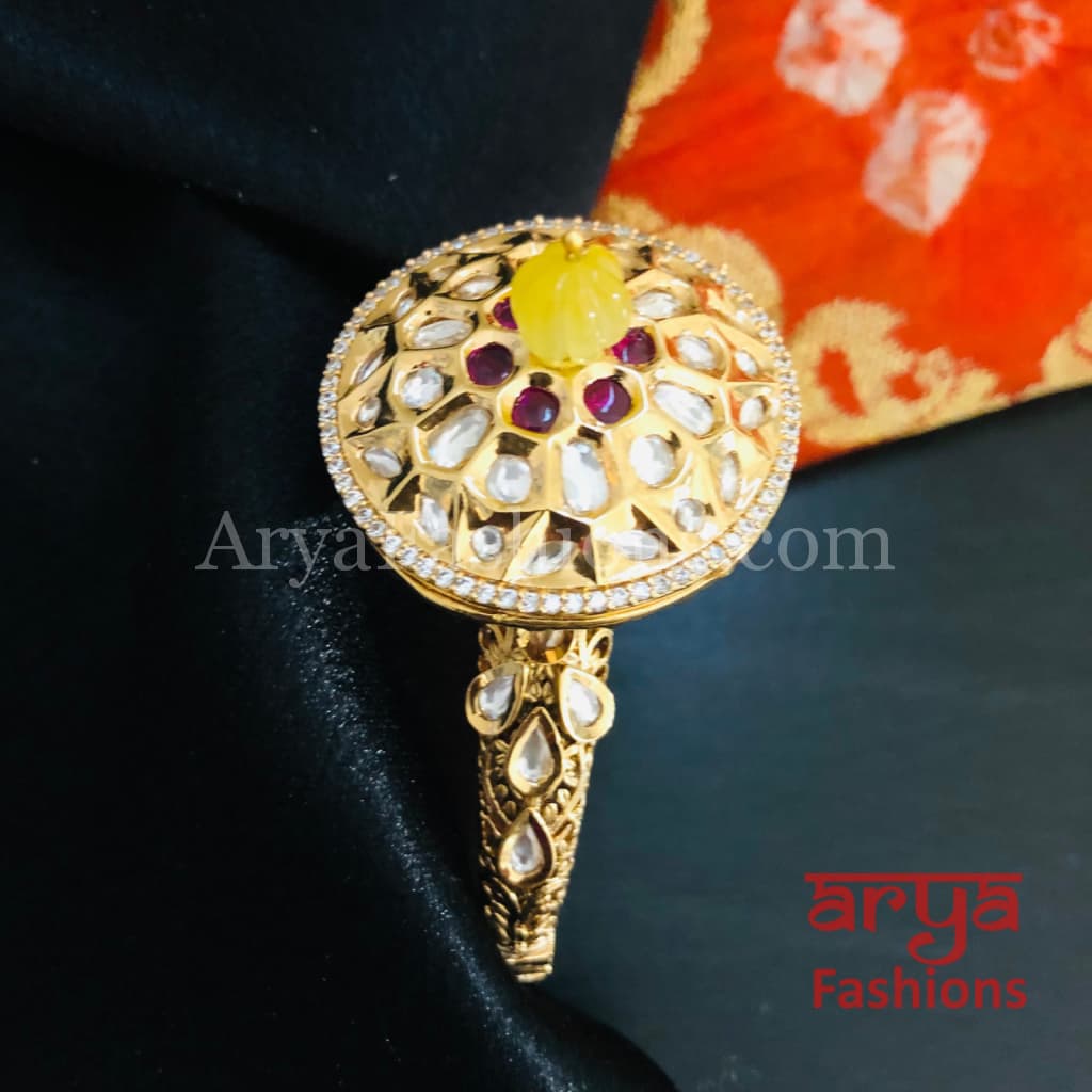 Veera Round Dial Jadau Kundan Rajwadi Openable Bracelet/ Jaipuri Pacchi Bracelet