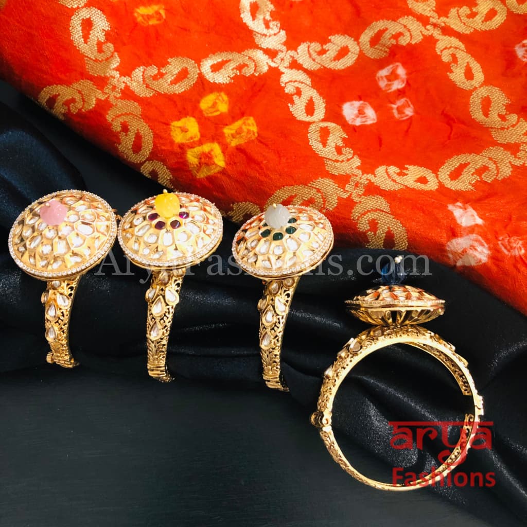 Veera Round Dial Jadau Kundan Rajwadi Openable Bracelet/ Jaipuri Pacchi Bracelet
