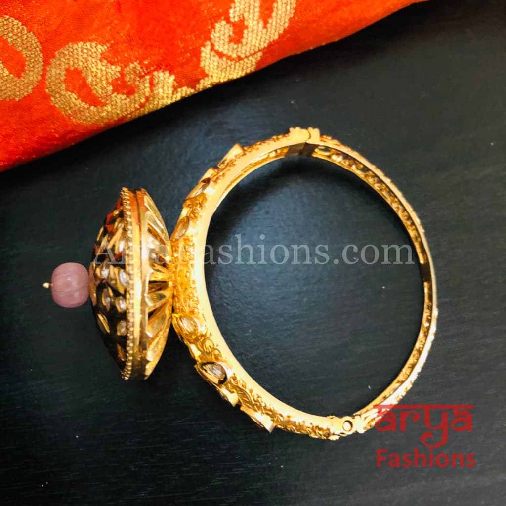 Veera Round Dial Jadau Kundan Rajwadi Openable Bracelet/ Jaipuri Pacchi Bracelet