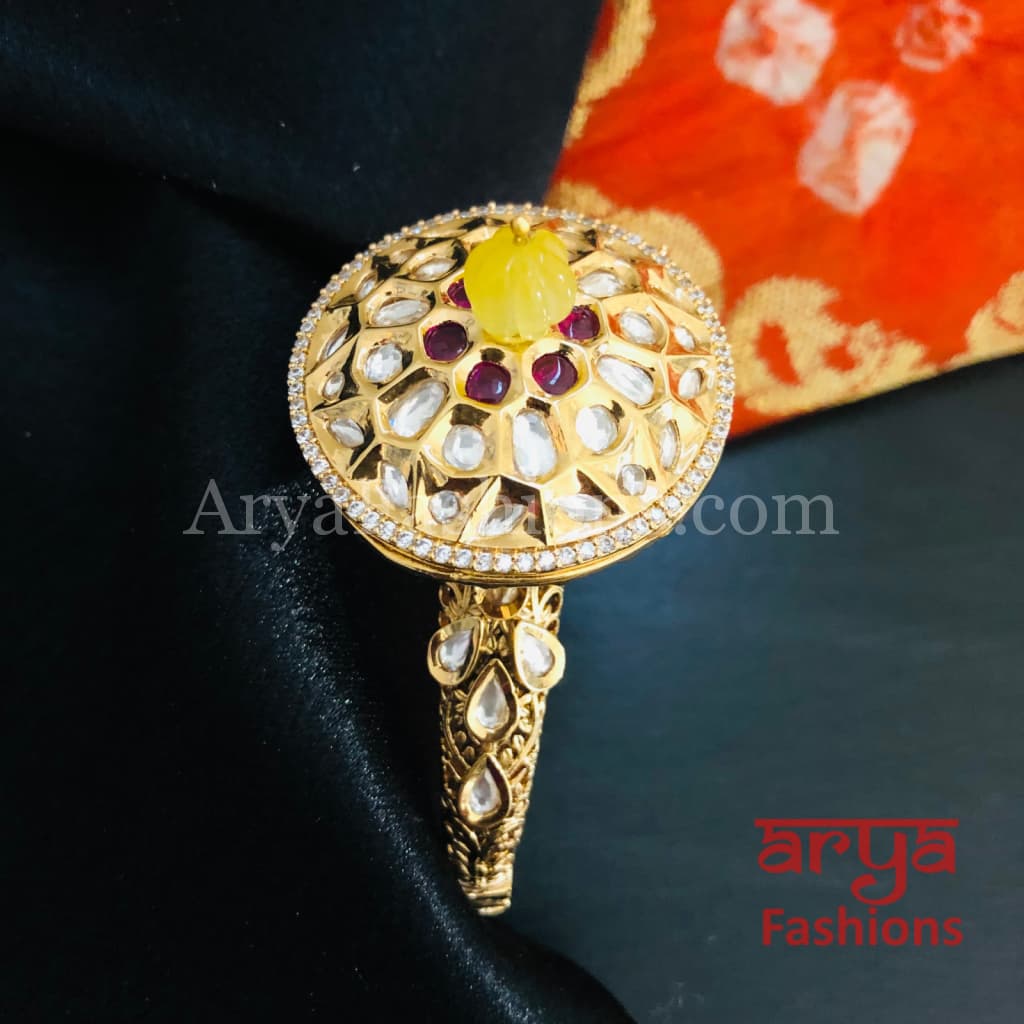 Veera Round Dial Jadau Kundan Rajwadi Openable Bracelet/ Jaipuri Pacchi Bracelet