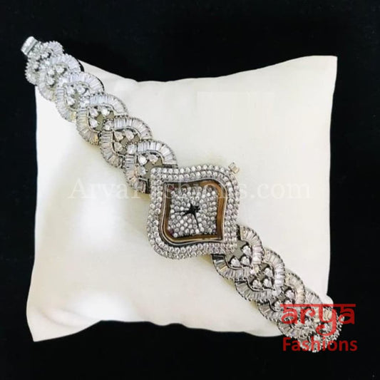 Victorian Black Designer CZ Watch/ Stone Ladies Wrist Hip Hop Watch