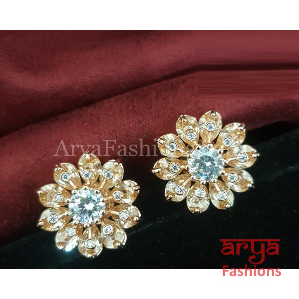 Viva Rose Gold CZ Studs/ Trendy Bollywood Stud Earrings