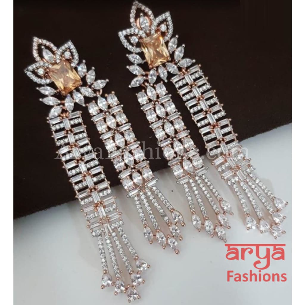 Vivian CZ Designer Earrings with Pink/Champagne stones