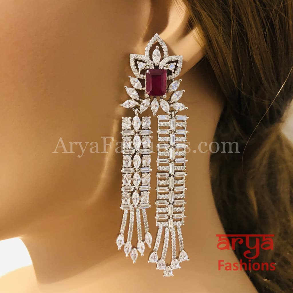 Vivian CZ Designer Earrings with Pink/Champagne stones