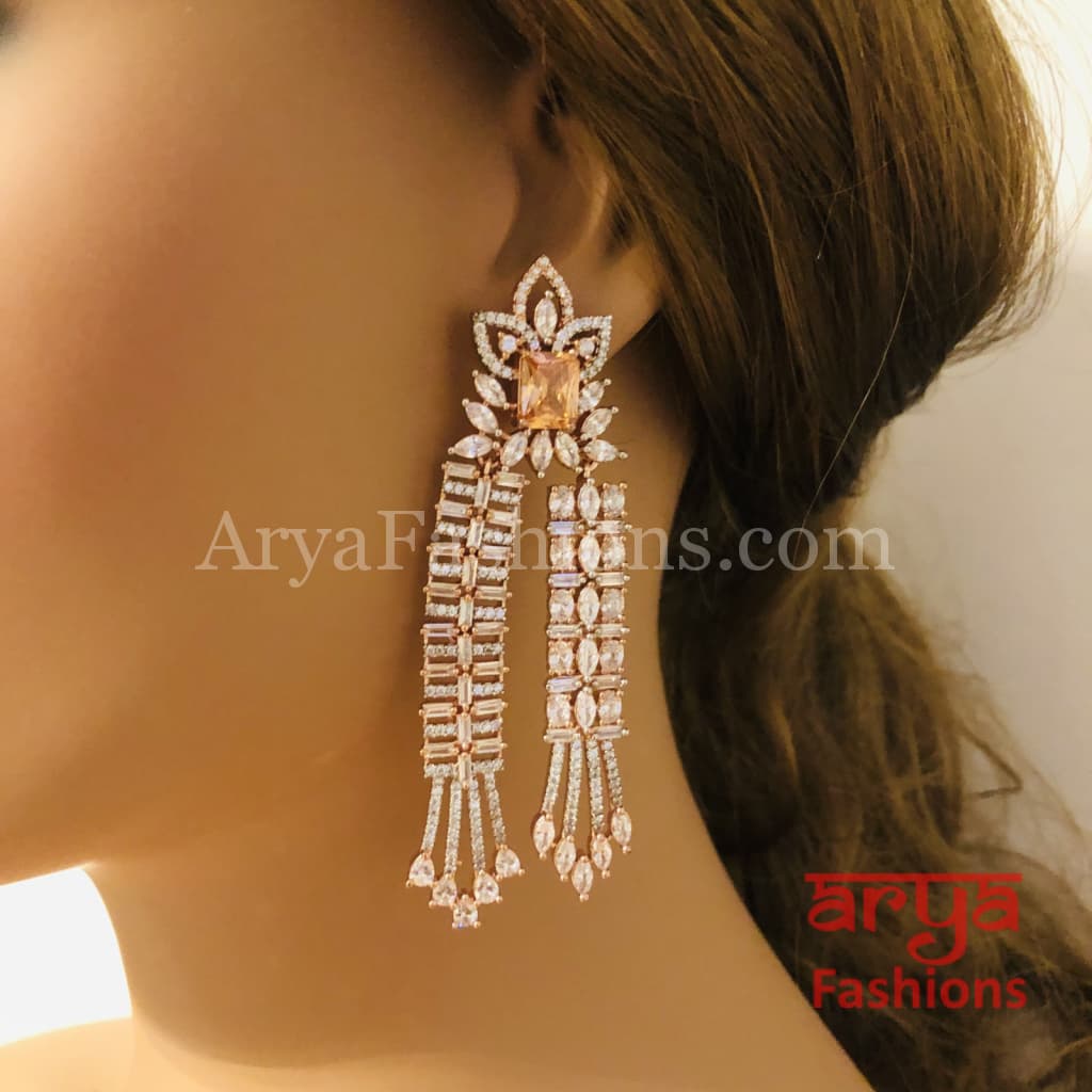 Vivian CZ Designer Earrings with Pink/Champagne stones