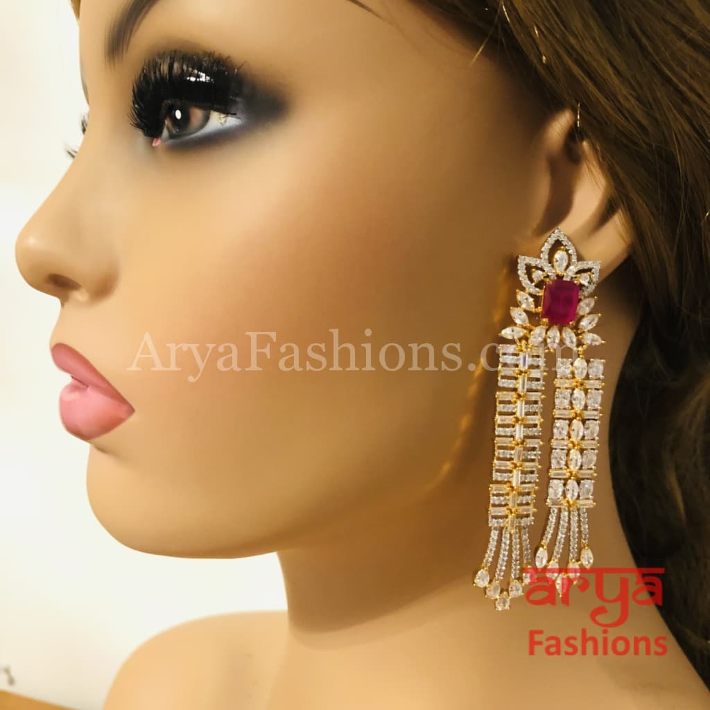 Vivian CZ Designer Earrings with Pink/Champagne stones