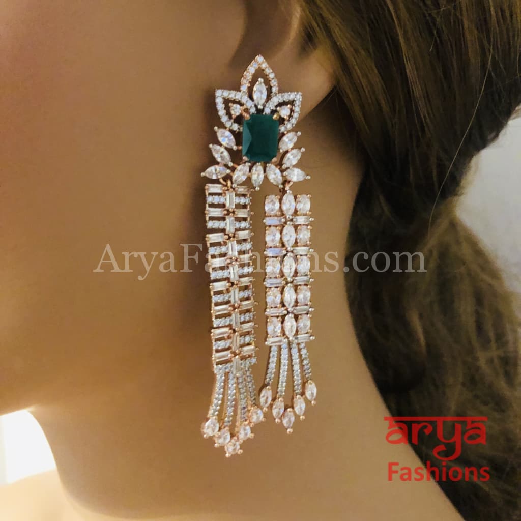 Vivian CZ Designer Earrings with Pink/Champagne stones