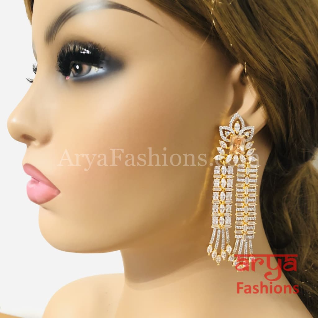 Vivian CZ Designer Earrings with Pink/Champagne stones