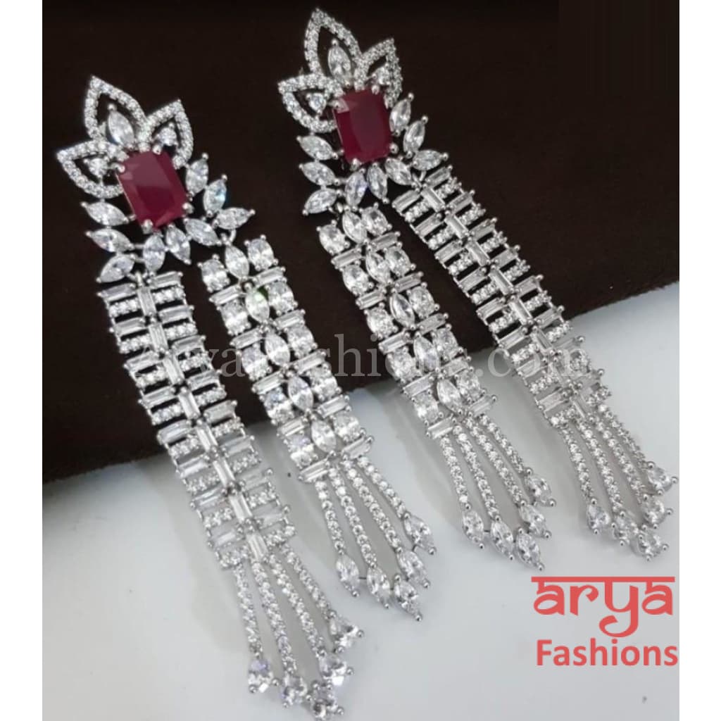 Vivian CZ Designer Earrings with Pink/Champagne stones