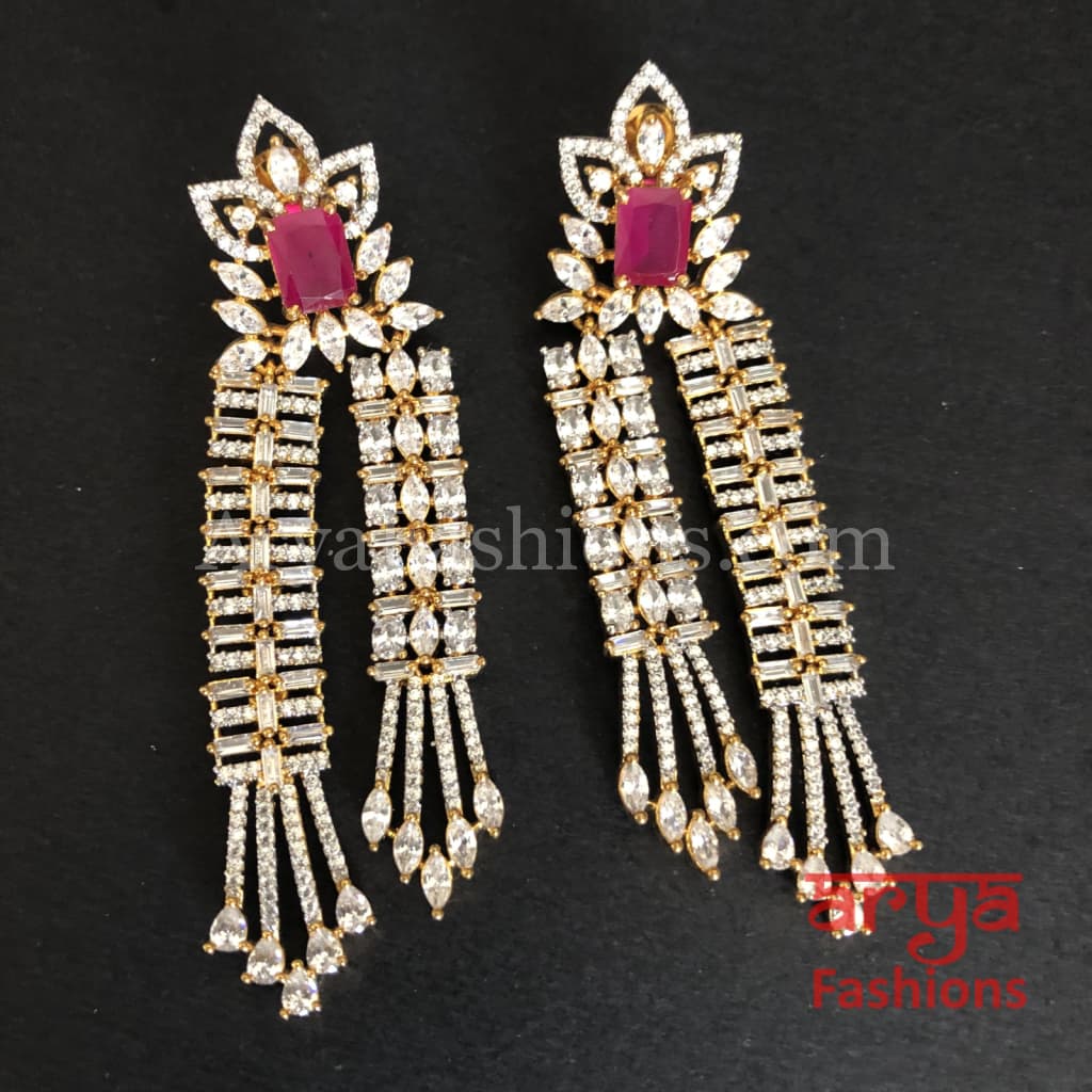 Vivian CZ Designer Earrings with Pink/Champagne stones