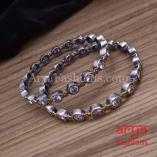 White stones Silver and Golden Dual Tone bangles Pair of 2 Bangles