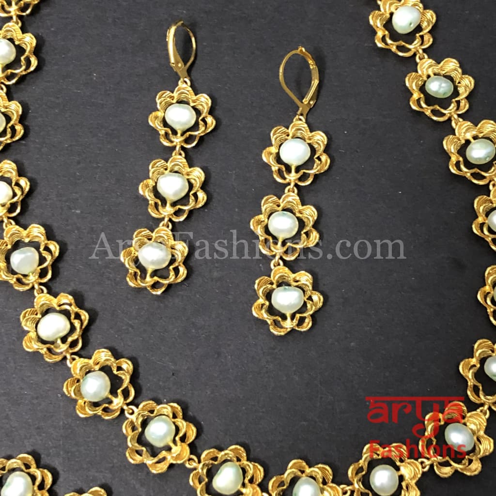 Zara Flower Necklace/Fusion/Indo-Western Necklace/Natural Pearls Necklace