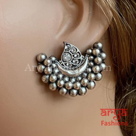 Zubia Dual Tone Golden Oxidized Stud Earrings with Ghungroo