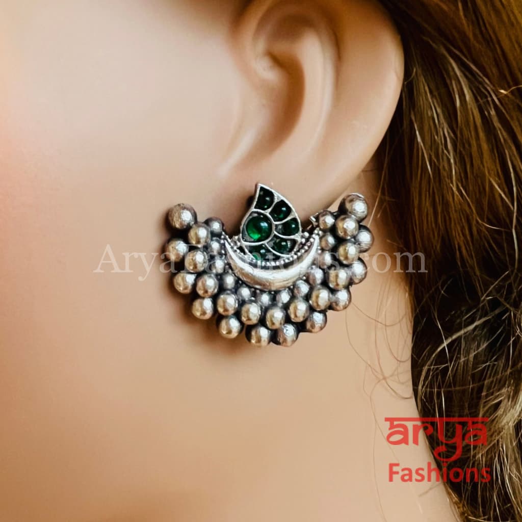 Zubia Dual Tone Golden Oxidized Stud Earrings with Ghungroo