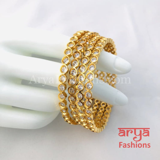 2.6 Golden White CZ Stones Bangles Set of 4