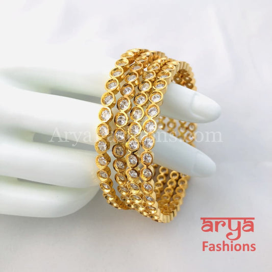 2.6 Golden White CZ Stones Bangles Set of 4