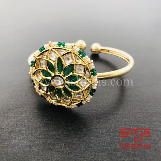 2.6 size Kundan Emerald Flower Openable Bracelet/ Indian Bracelet