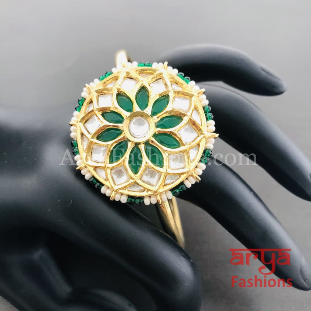 2.6 size Kundan Emerald Flower Openable Bracelet/ Indian Bracelet