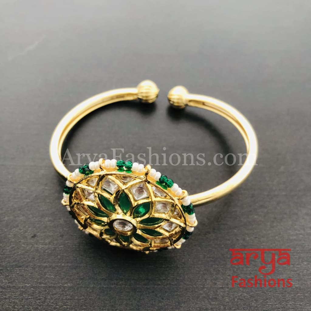 2.6 size Kundan Emerald Flower Openable Bracelet/ Indian Bracelet
