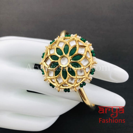 2.6 size Kundan Emerald Flower Openable Bracelet/ Indian Bracelet