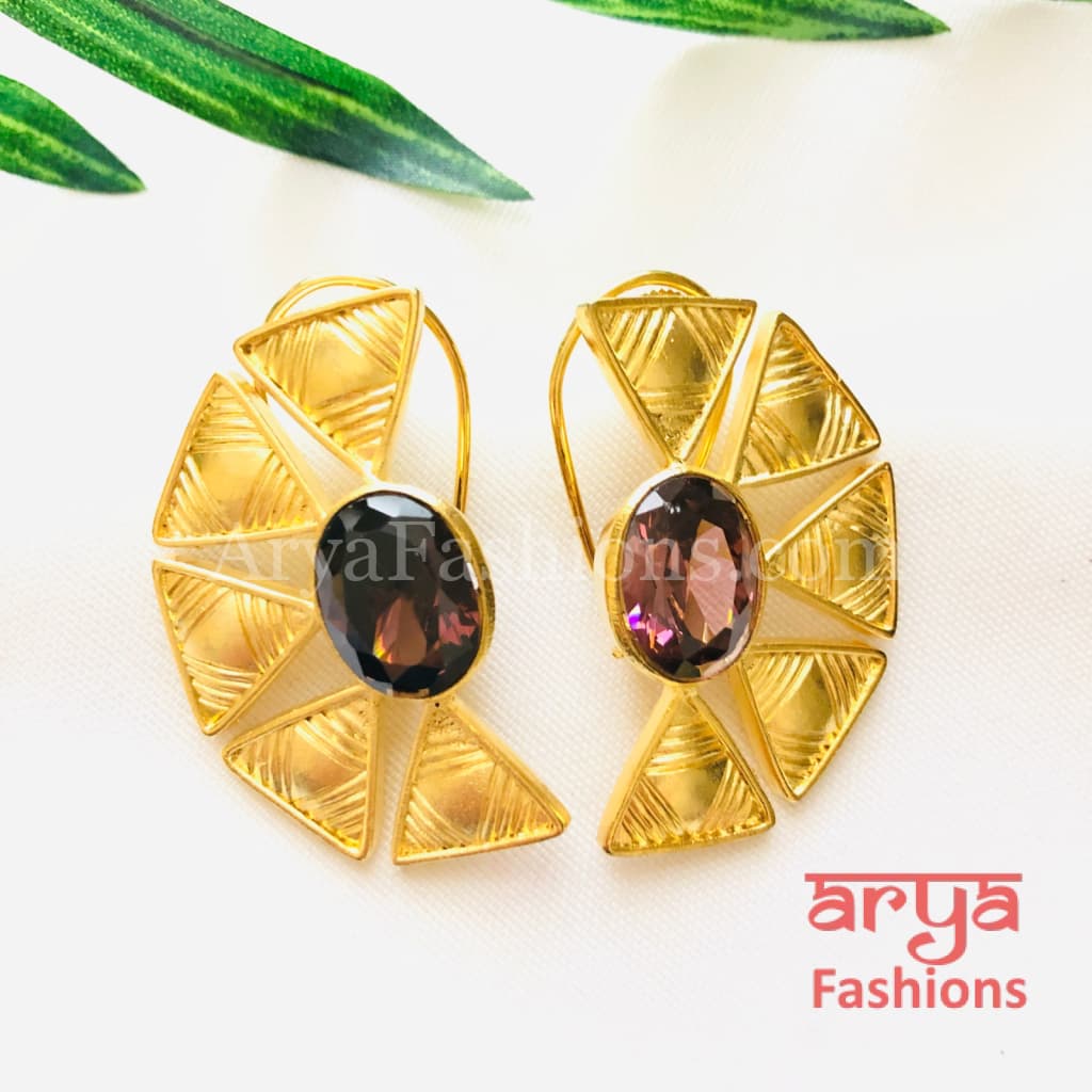 Aarzoo Golden Flower Stud/ Half Moon Studs/Golden Stud Earrings/Mother of Pearl