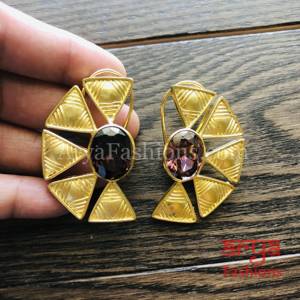 Aarzoo Golden Flower Stud/ Half Moon Studs/Golden Stud Earrings/Mother of Pearl