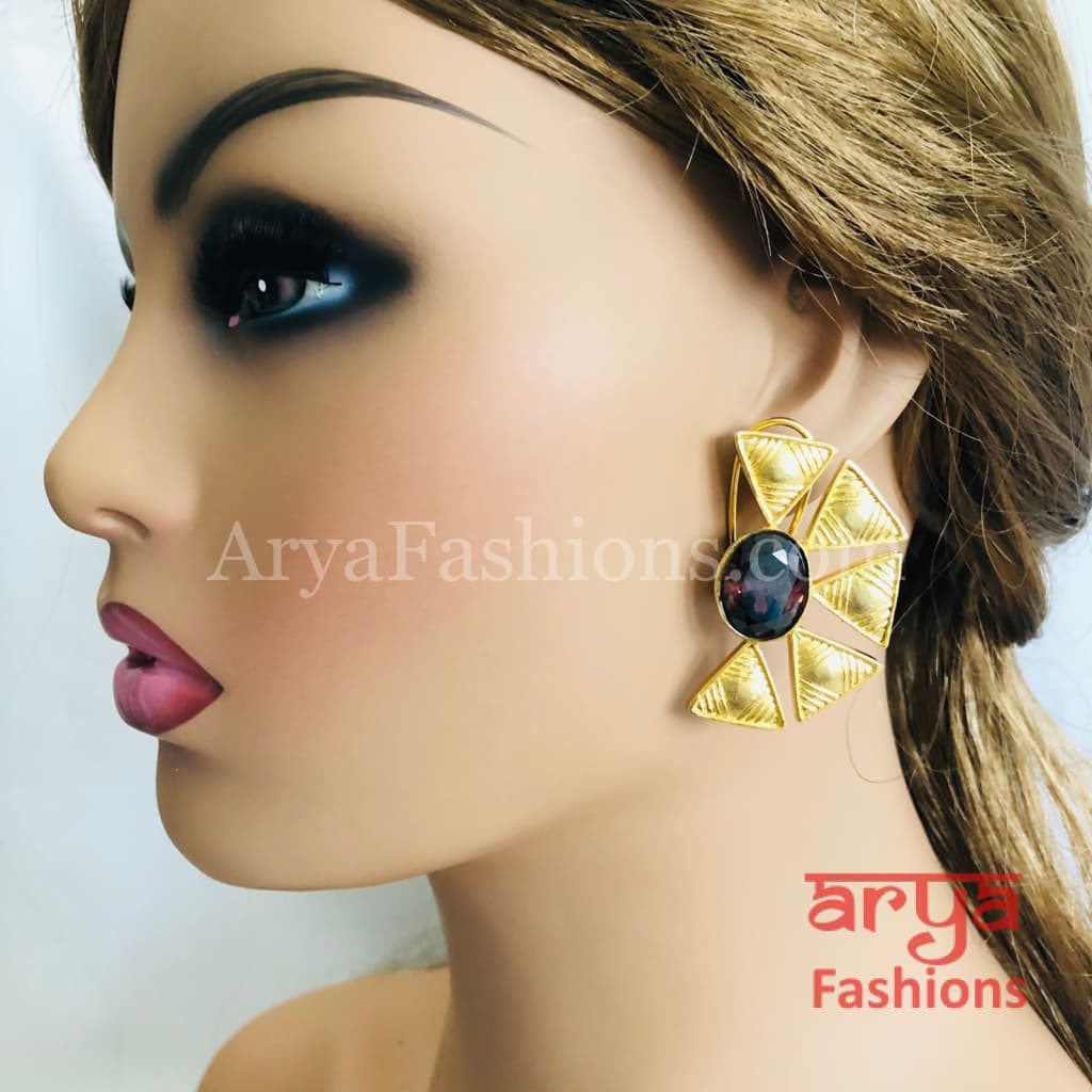 Aarzoo Golden Flower Stud/ Half Moon Studs/Golden Stud Earrings/Mother of Pearl