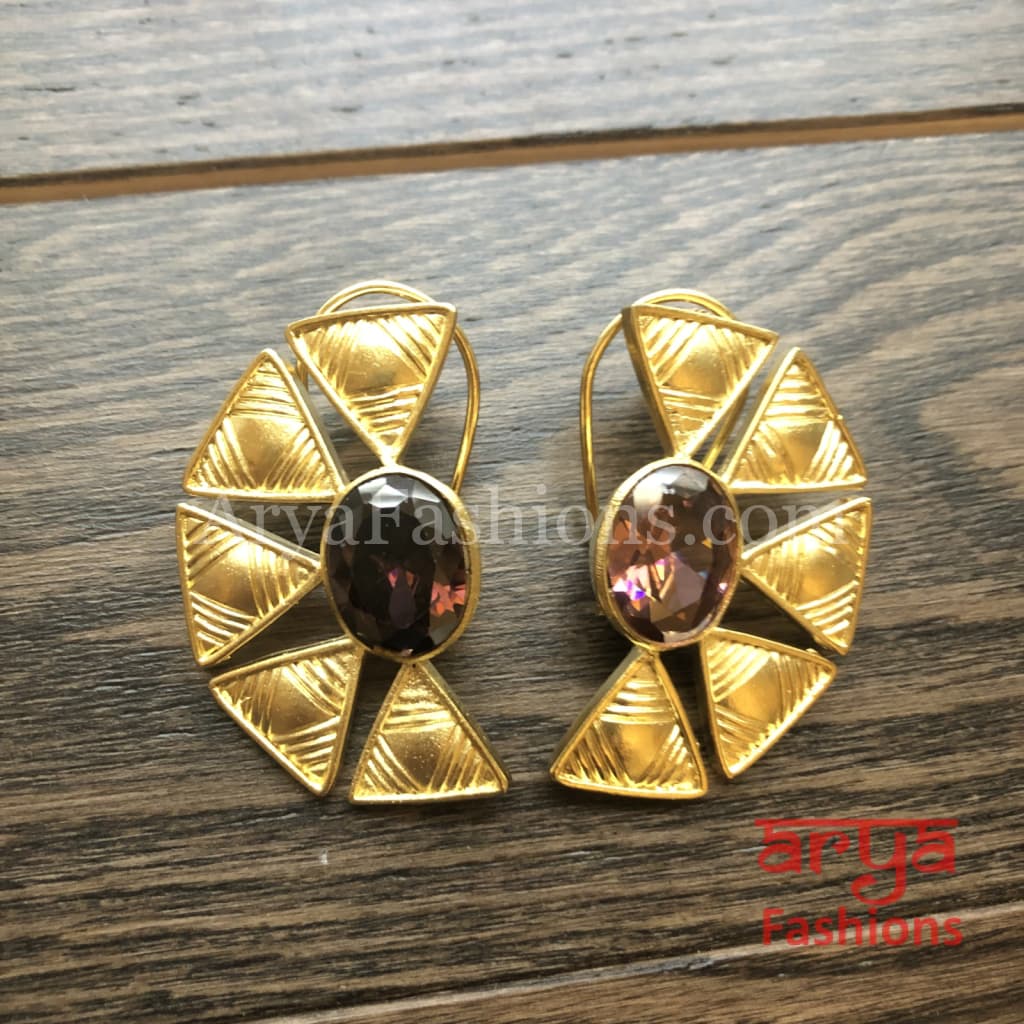 Aarzoo Golden Flower Stud/ Half Moon Studs/Golden Stud Earrings/Mother of Pearl