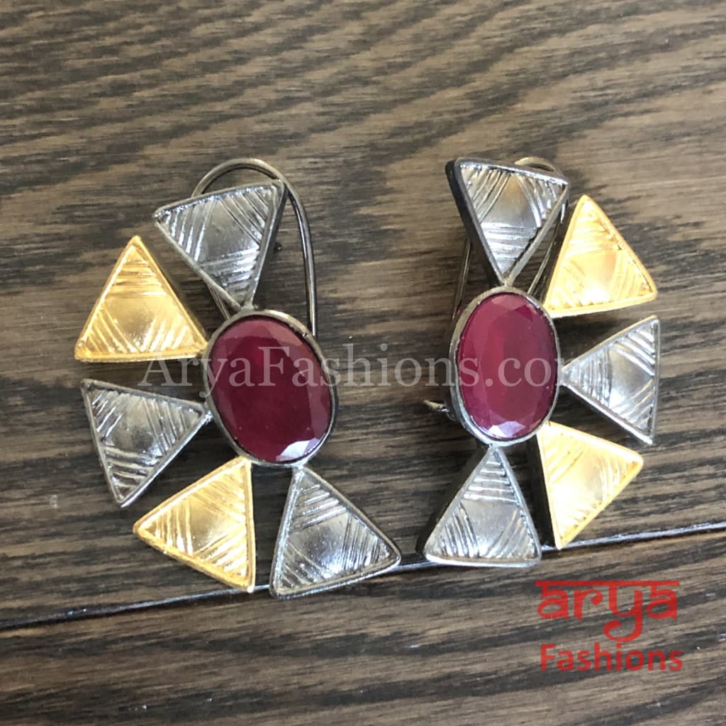 Aarzoo Golden Flower Stud/ Half Moon Studs/Golden Stud Earrings/Mother of Pearl