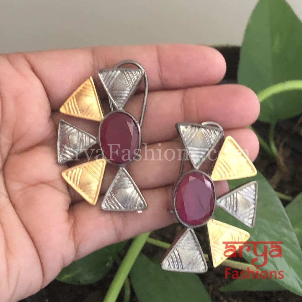 Aarzoo Golden Flower Stud/ Half Moon Studs/Golden Stud Earrings/Mother of Pearl
