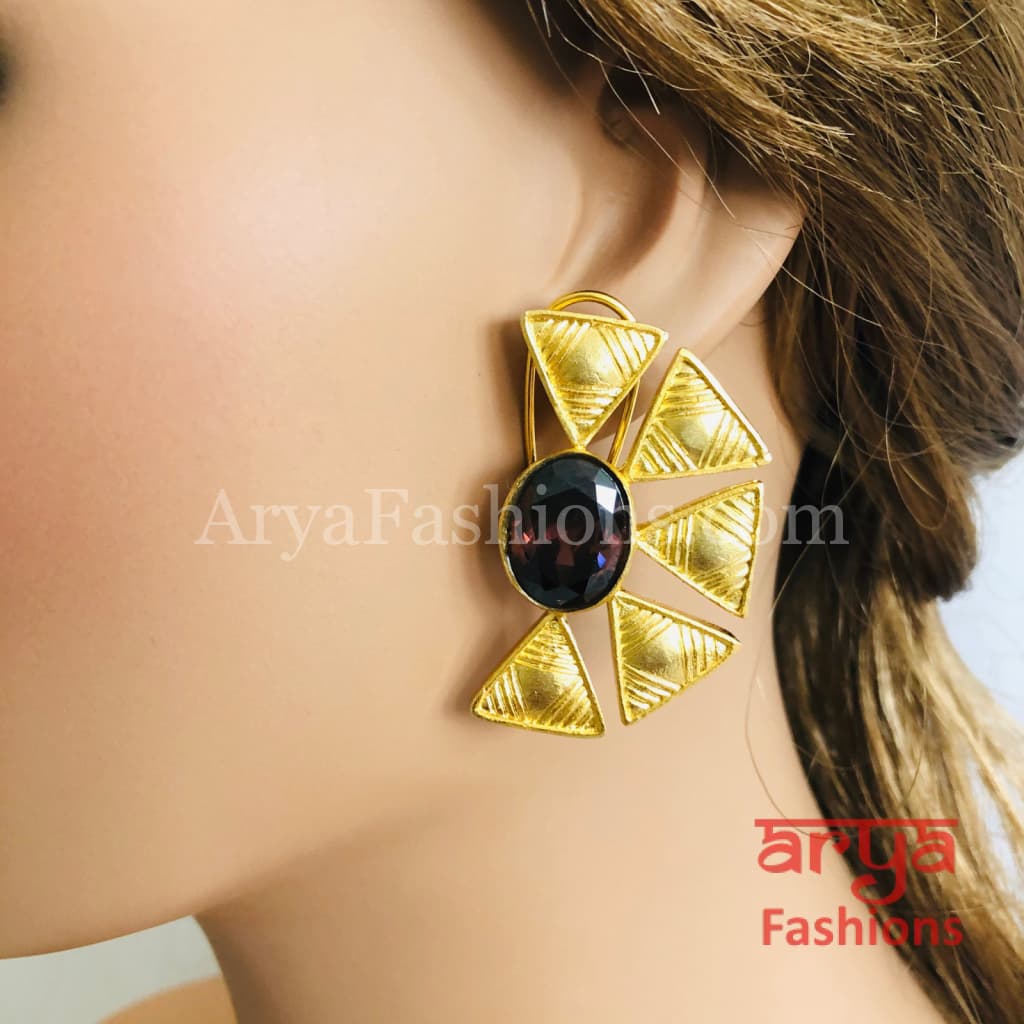 Aarzoo Golden Flower Stud/ Half Moon Studs/Golden Stud Earrings/Mother of Pearl