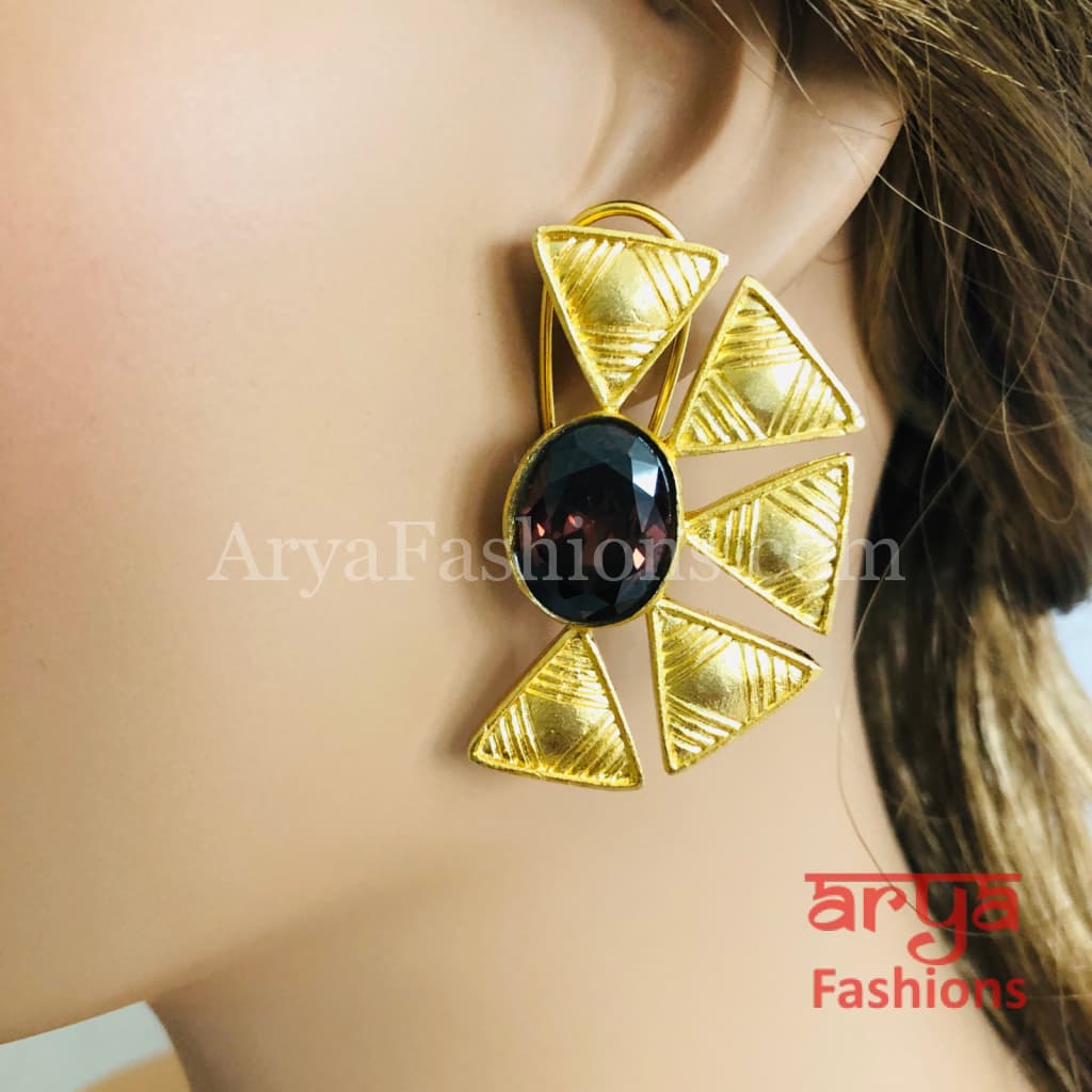 Aarzoo Golden Flower Stud/ Half Moon Studs/Golden Stud Earrings/Mother of Pearl