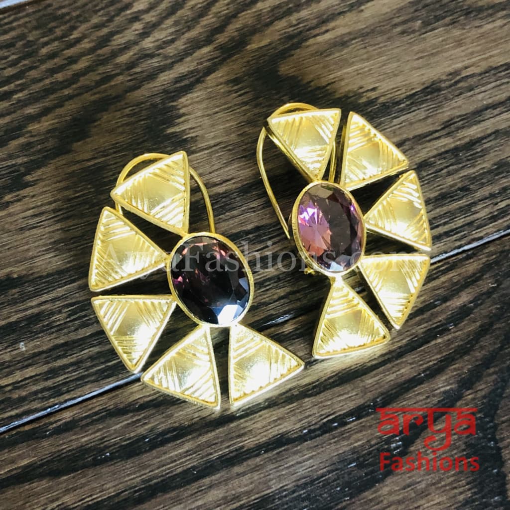 Aarzoo Golden Flower Stud/ Half Moon Studs/Golden Stud Earrings/Mother of Pearl