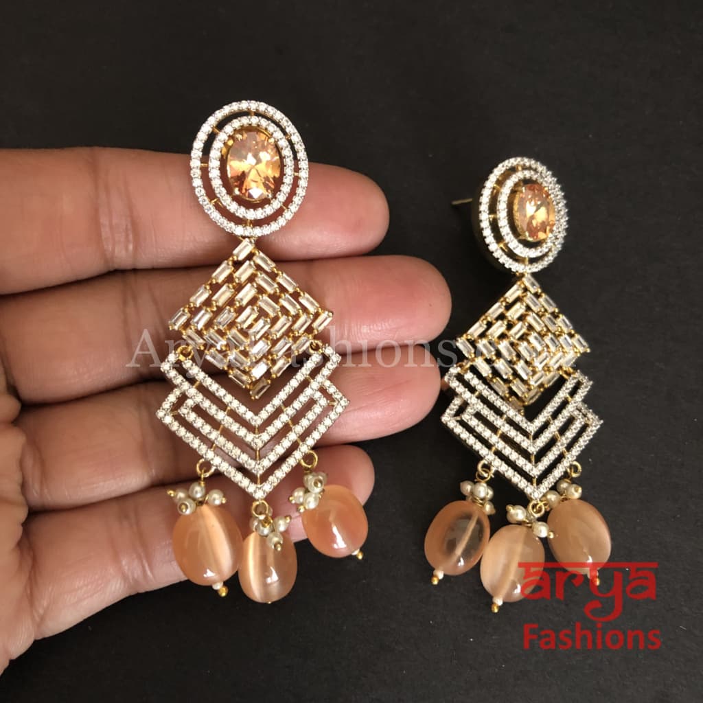 Aisha Ruby and Champagne Golden CZ Earrings