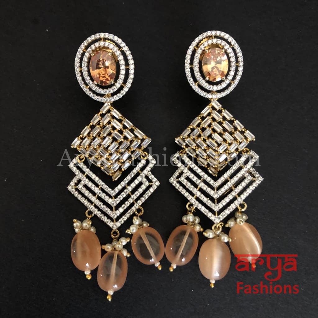 Aisha Ruby and Champagne Golden CZ Earrings