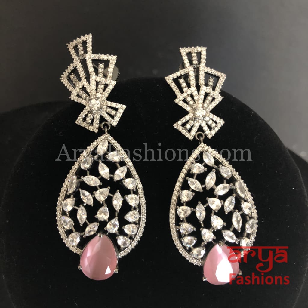 Aliza Pink Mint Green Victorian Black Silver CZ Party Earrings