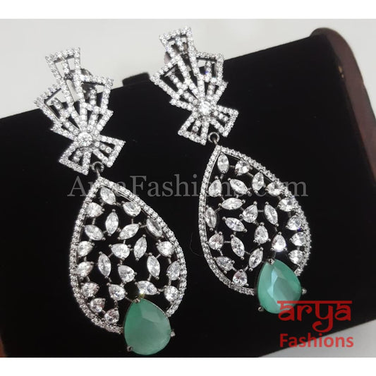 Aliza Pink Mint Green Victorian Black Silver CZ Party Earrings