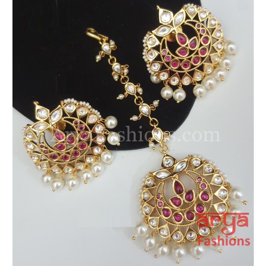 Amaira Pacchi Kundan Maang Tikka and Chandbali Earrings Combo Set Maangtika