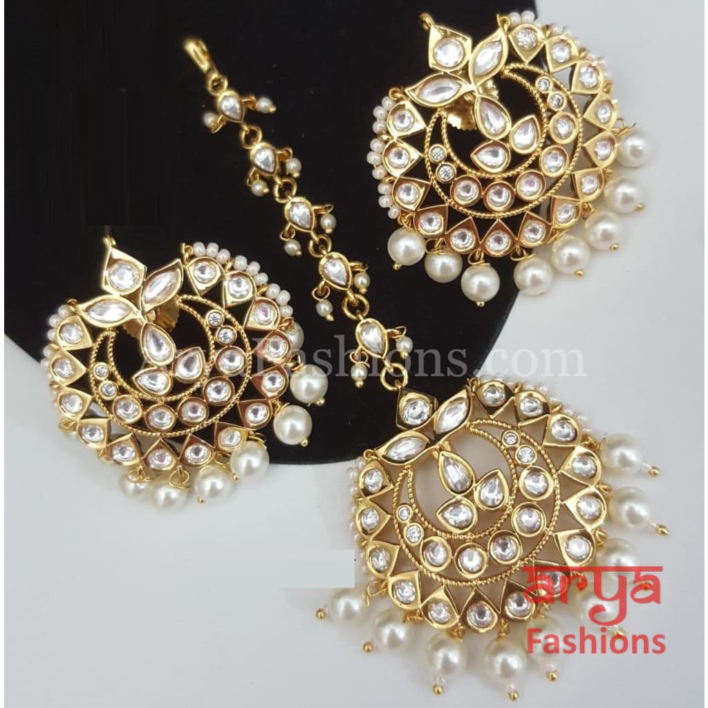 Amaira Pacchi Kundan Maang Tikka and Chandbali Earrings Combo Set Maangtika
