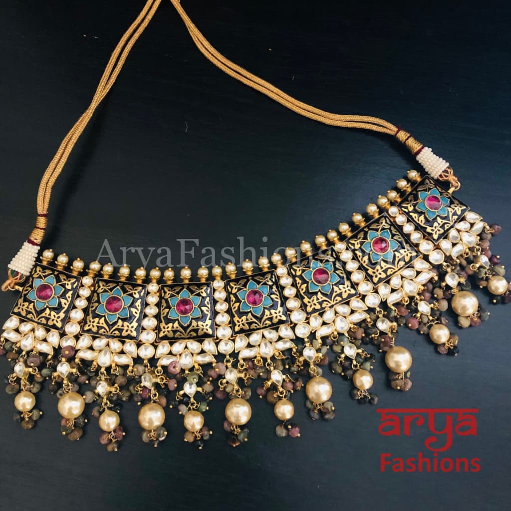 Anarkali Black Meenakari Kundan Necklace set/ Sabyasachi Bridal