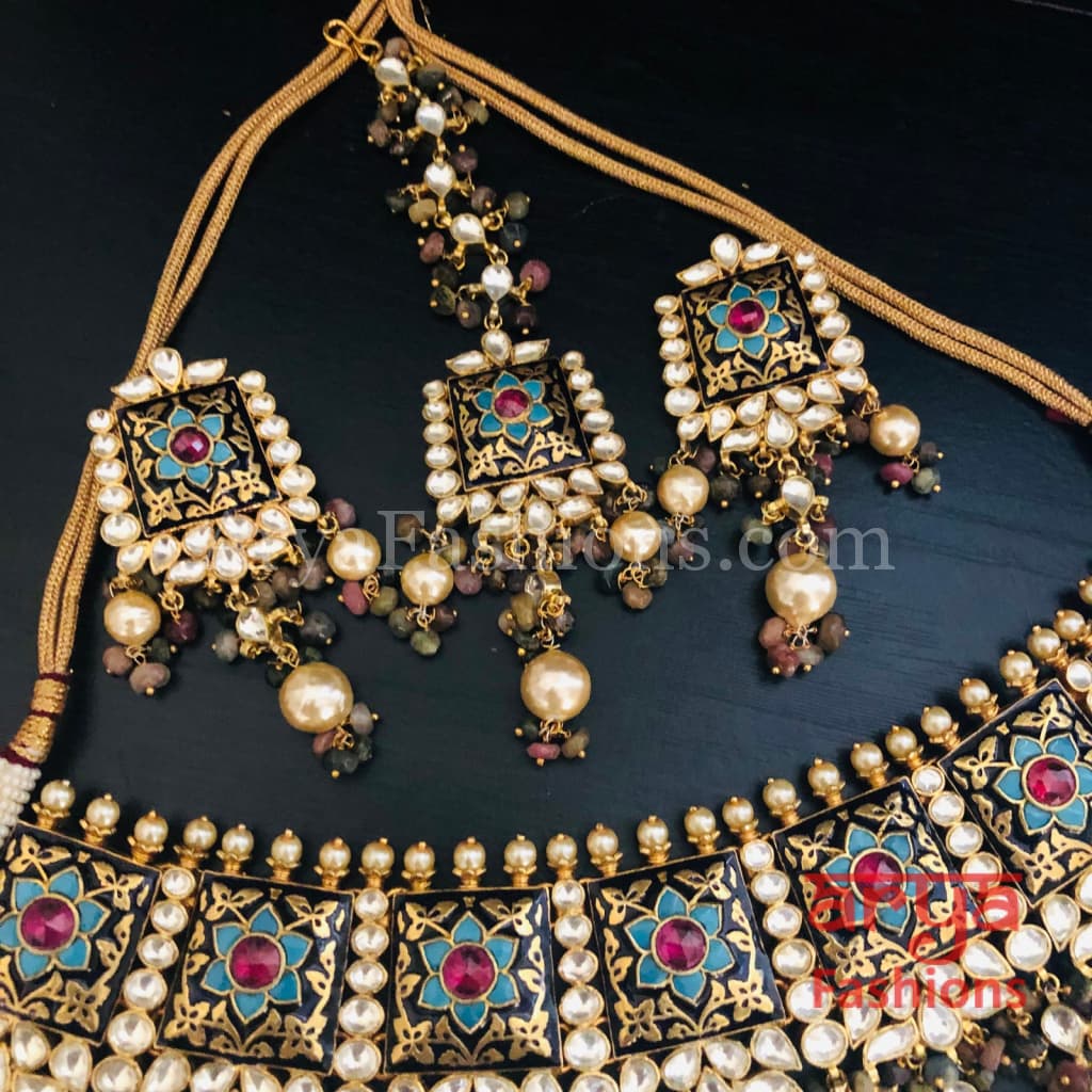 Anarkali Black Meenakari Kundan Necklace set/ Sabyasachi Bridal