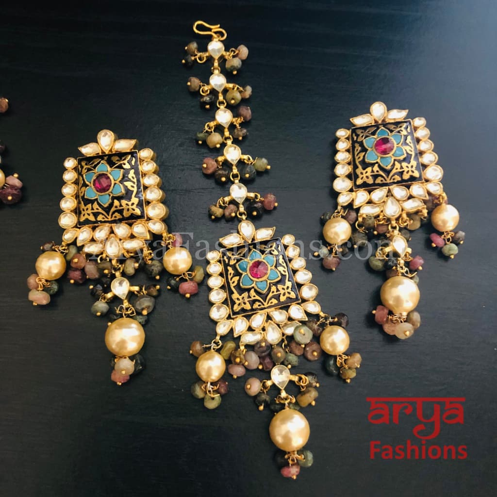 Anarkali Black Meenakari Kundan Necklace set/ Sabyasachi Bridal