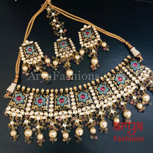 Anarkali Black Meenakari Kundan Necklace set/ Sabyasachi Bridal