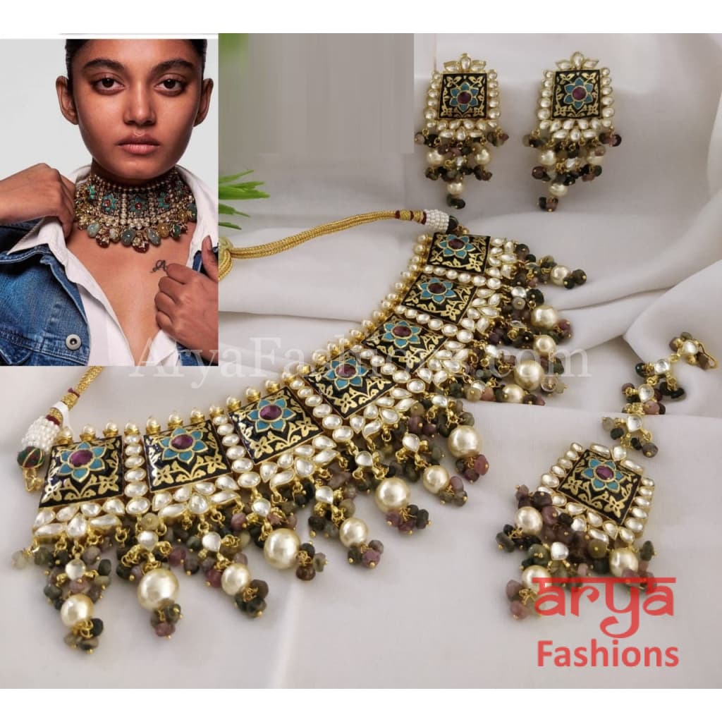 Anarkali Black Meenakari Kundan Necklace set/ Sabyasachi Bridal