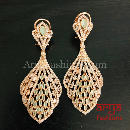 Asma CZ Rose Gold Cocktail Earrings with Multicolor Stones / Statement Jewelry