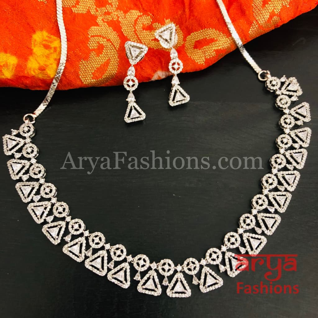 Bridal CZ Necklace/ Silver Cubic Zirconia Wedding Necklace