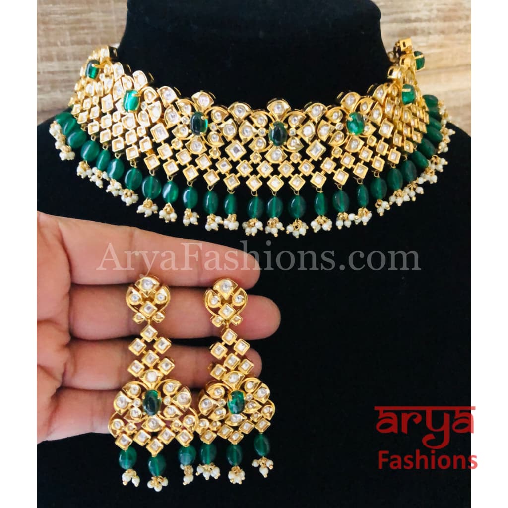 Bridal Emerald Green Pacchi Kundan Necklace/ Ruby Rajwadi Necklace