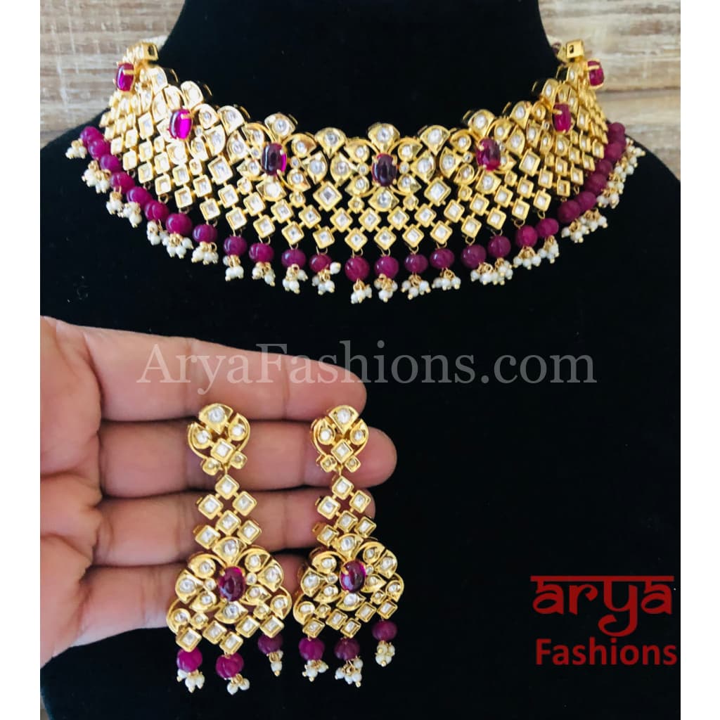 Bridal Emerald Green Pacchi Kundan Necklace/ Ruby Rajwadi Necklace